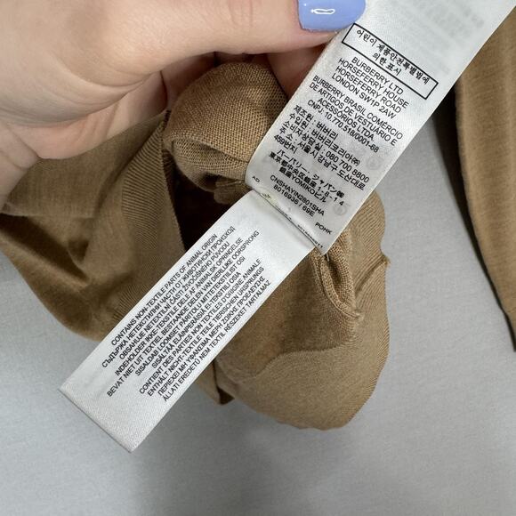 Burberry Sweater Womens Medium Brown Merino Wool Deep V Neck Layered Overlay - Picture 16 of 16